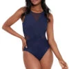 Miraclesuit Illusionists Palma Mesh High Neck One Piece Swimsuit -Shoreline Trendy 6516685 One Piece Swimsuit Midnight Blue Front