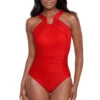 Miraclesuit Aphrodite High Neck Notched One Piece Swimsuit -Shoreline Trendy 6523079 One Piece Swimsuit Cayenne Red Front
