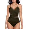 Miraclesuit Mystique Underwire Surplice One Piece Swimsuit -Shoreline Trendy 6530075 One Piece Swimsuit Nori Front