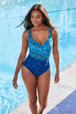 Miraclesuit Alhambra Its A Wrap One Piece Swimsuit -Shoreline Trendy 6553880 One Piece Swimsuit Blue Multi Lifestyle