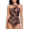 Miraclesuit Ocicat Europa Asymmetrical One Piece Swimsuit -Shoreline Trendy 6554221 One Piece Swimsuit Black Multi Front