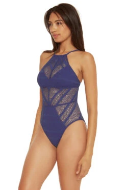 Avah High Neck One Piece Swimsuit -Shoreline Trendy 711337 One Piece Swimsuit Deep Water Side1