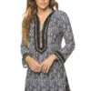 Sanibel Long Sleeve Tunic -Shoreline Trendy 734 SN23 Apparel Top Black And White Front