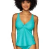 Forever Over The Shoulder Tankini Top (E-H Cup) -Shoreline Trendy 77TEFGSEAAQ Tankini Top Seaside Aqua Front