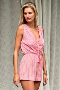 Beachy Keen Wrap Front Romper -Shoreline Trendy 7949371 Apparel Romper Grapefruit Lifestyle3