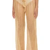 Crochet Metallic Pants -Shoreline Trendy 8650371 Apparel Bottom Gold Front1
