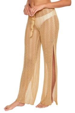 Crochet Metallic Pants -Shoreline Trendy 8650371 Apparel Bottom Gold Side1