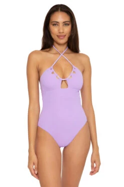 Candice Convertible Halter One Piece Swimsuit 8 Candice Convertible Halter One Piece Swimsuit -Shoreline Trendy 961127 One Piece Swimsuit Iris Front2