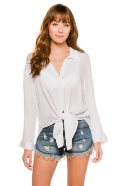 ELAN Button Down Shirt Dress -Shoreline Trendy 99832 WH 152741