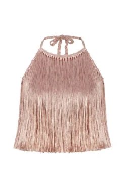 Angelica Fringe Halter Top -Shoreline Trendy ANGELICA FRINGE TOP Apparel Top Pearl Blush Laydown