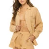 Palm Tree Shirt Dress -Shoreline Trendy B11189 Apparel Top Honey Peach W Bronze Front