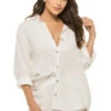 Gauze Button Up Shirt Dress -Shoreline Trendy B11524 Apparel Top White Front