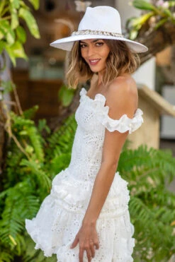 Barbados Puka Shell Trim Sun Hat -Shoreline Trendy BARBADOS Hat White Lifestyle2