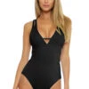 Split Shoulder Over The Shoulder One Piece Swimsuit 1 Split Shoulder Over The Shoulder One Piece Swimsuit -Shoreline Trendy BEC BLACK BL One20Pieces Front 103664