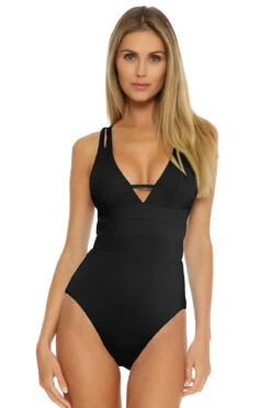 Split Shoulder Over The Shoulder One Piece Swimsuit