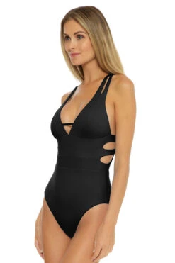 Split Shoulder Over The Shoulder One Piece Swimsuit 10 Split Shoulder Over The Shoulder One Piece Swimsuit -Shoreline Trendy BEC BLACK BL One20Pieces Front2 103664