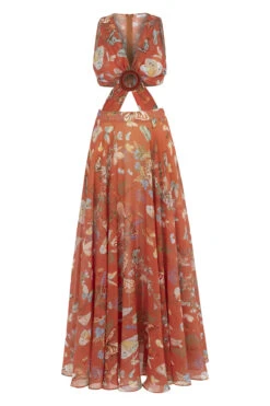 Begonia Cutout Maxi Dress -Shoreline Trendy BEGONIA CUTOUT DRESS Apparel Dress Gold Flame Laydown