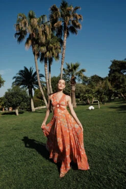 Begonia Cutout Maxi Dress -Shoreline Trendy BEGONIA CUTOUT DRESS Apparel Dress Gold Flame Lifestyle