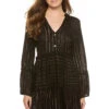 Long Sleeve Button Up Mini Dress 1 Long Sleeve Button Up Mini Dress -Shoreline Trendy BL6864 Apparel Dress Black Gold Front