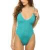 Elena High Leg One Piece Swimsuit 1 Elena High Leg One Piece Swimsuit -Shoreline Trendy BOUND232ME One Piece Swimsuit Turquoise Shimmer Front