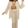 ELAN Crochet Cardigan Hoodie -Shoreline Trendy CR10978 Apparel Top Natural Front