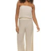 ELAN Crochet Jumpsuit -Shoreline Trendy CR7310 Apparel Bottom Natural Front