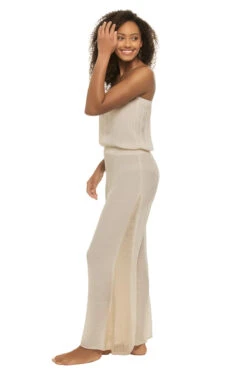 ELAN Crochet Jumpsuit -Shoreline Trendy CR7310 Apparel Bottom Natural Side