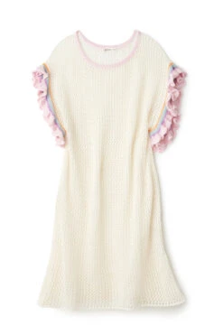 Crochet Ruffle Tunic Dress -Shoreline Trendy CRSM Apparel Dress White Laydown