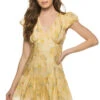 LoveShackFancy Russ V-Neck Mini Dress -Shoreline Trendy D1153 1420 Apparel Dress Lemon Daydream Front