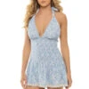 LoveShackFancy Luisetta Halter Mini Dress -Shoreline Trendy D1938 1446 Apparel Dress Spa Blue Front