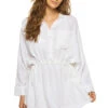 ELAN Short Button Up Shirt Dress 1 ELAN Short Button Up Shirt Dress -Shoreline Trendy DG18000 Apparel Dress White Front