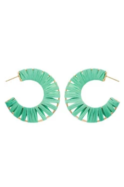 Mint Raffia Wrapped Hoop Earrings