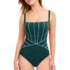 Line Up Square Neck One Piece Swimsuit -Shoreline Trendy E2325 2D37 One Piece Swimsuit Emerald Front