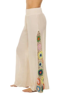 ELAN Crochet Panel Wide Leg Pants -Shoreline Trendy EBW CRC2191 Apparel Bottom Natural Side