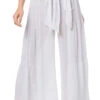 ELAN Wide Leg Bow Tie Pants -Shoreline Trendy ELA WHITE WH Bottoms Front2 90418