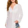 ELAN Button Down Shirt Dress -Shoreline Trendy ELA WHITE WH Shirt20Dresses Front 99832
