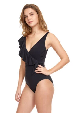 Ruffle Surplice One Piece Swimsuit 7 Ruffle Surplice One Piece Swimsuit -Shoreline Trendy ETT 2132 One Piece Swimsuit Black Side