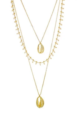 Peach Crystal Layered Necklace -Shoreline Trendy FRILL YELLOW GO Necklaces Front2 102898