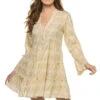 Metallic Long Sleeve Mini Dress -Shoreline Trendy GL6864 Apparel Dress Gold Front