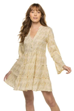 Metallic Long Sleeve Mini Dress