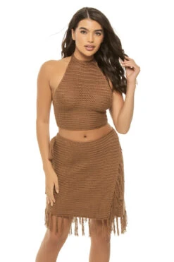 ELAN Crochet Halter Crop Top