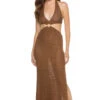 ELAN Halter Cutout Maxi Dress -Shoreline Trendy HHC5824 Apparel Dress Brown Front