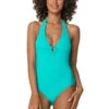 Textured Halter One Piece Swimsuit -Shoreline Trendy HJ25 0438SAS One Piece Swimsuit Seafoam Aqua Front