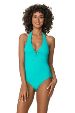 Textured Halter One Piece Swimsuit