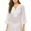 V-Neck Lace Up Tunic -Shoreline Trendy J266523 Apparel Top White Front