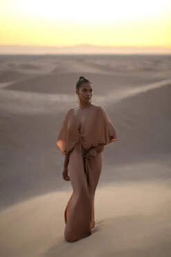 Kaia Plunge Caftan -Shoreline Trendy KAIA KAFTAN Apparel Top Mocha Lifestyle