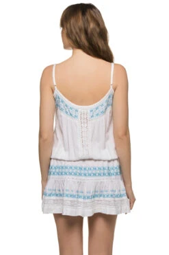 Melissa Odabash Karen Mini Dress 6 Melissa Odabash Karen Mini Dress -Shoreline Trendy KAREN SS Apparel Dress White Aqua Back