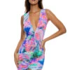 Hi-Lo Scrunch Midi Dress -Shoreline Trendy L723J75 Apparel Dress Multi Front