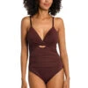 Twist Keyhole Plunge One Piece Swimsuit -Shoreline Trendy LB1IG02 One Piece Swimsuit Java Front