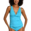 Twist Front Over The Shoulder Tankini Top 1 Twist Front Over The Shoulder Tankini Top -Shoreline Trendy LB2IG68 Tankini Top Azul Front